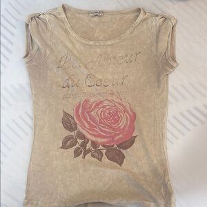 ONE WORLD Tan Fitted Graphic Tee